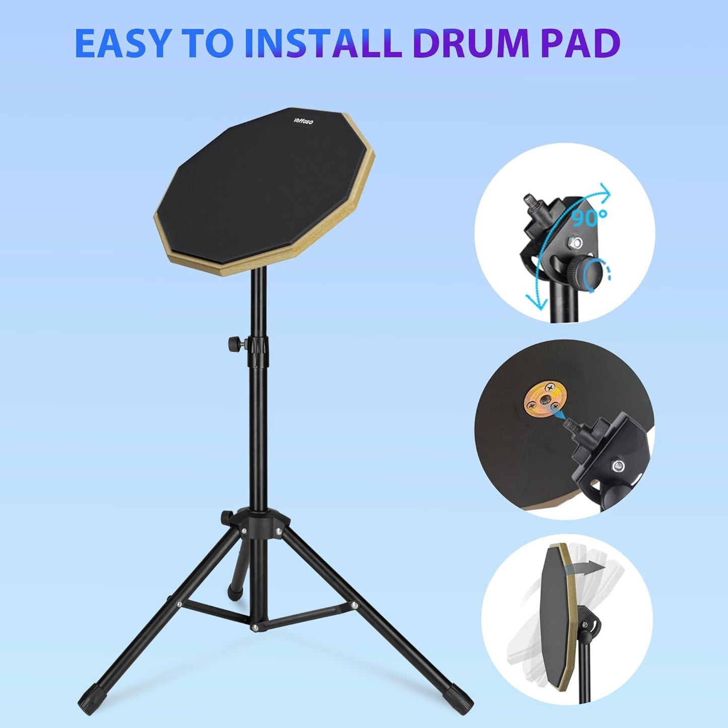 12 Inch Practice Drum Pad with Stand and Sticks, Beginner Snare Drum Pad with Dr