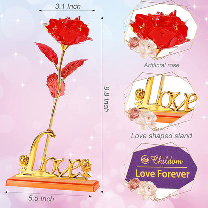 Valentines Day Rose Gifts for Her,Birthday Gifts for Women,Mothers Day Flowers Gifts for Mom,Red Artificial Flower Present with Love Stand for Wife,Grandma,Daughter,Birthday,Anniversary