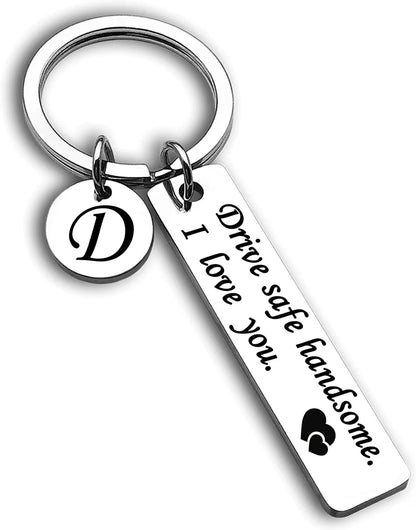 Drive Safe Keychain 26 Letters Key Chains Gifts for Boyfriend Couple Husband Dad Christmas Birthday Valentines Day Gifts