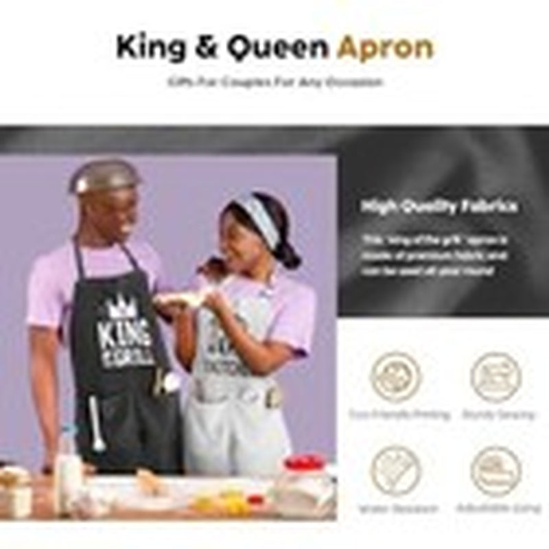 King & Queen Apron Set - Wedding Engagement Gifts for Couples, Funny Kitchen