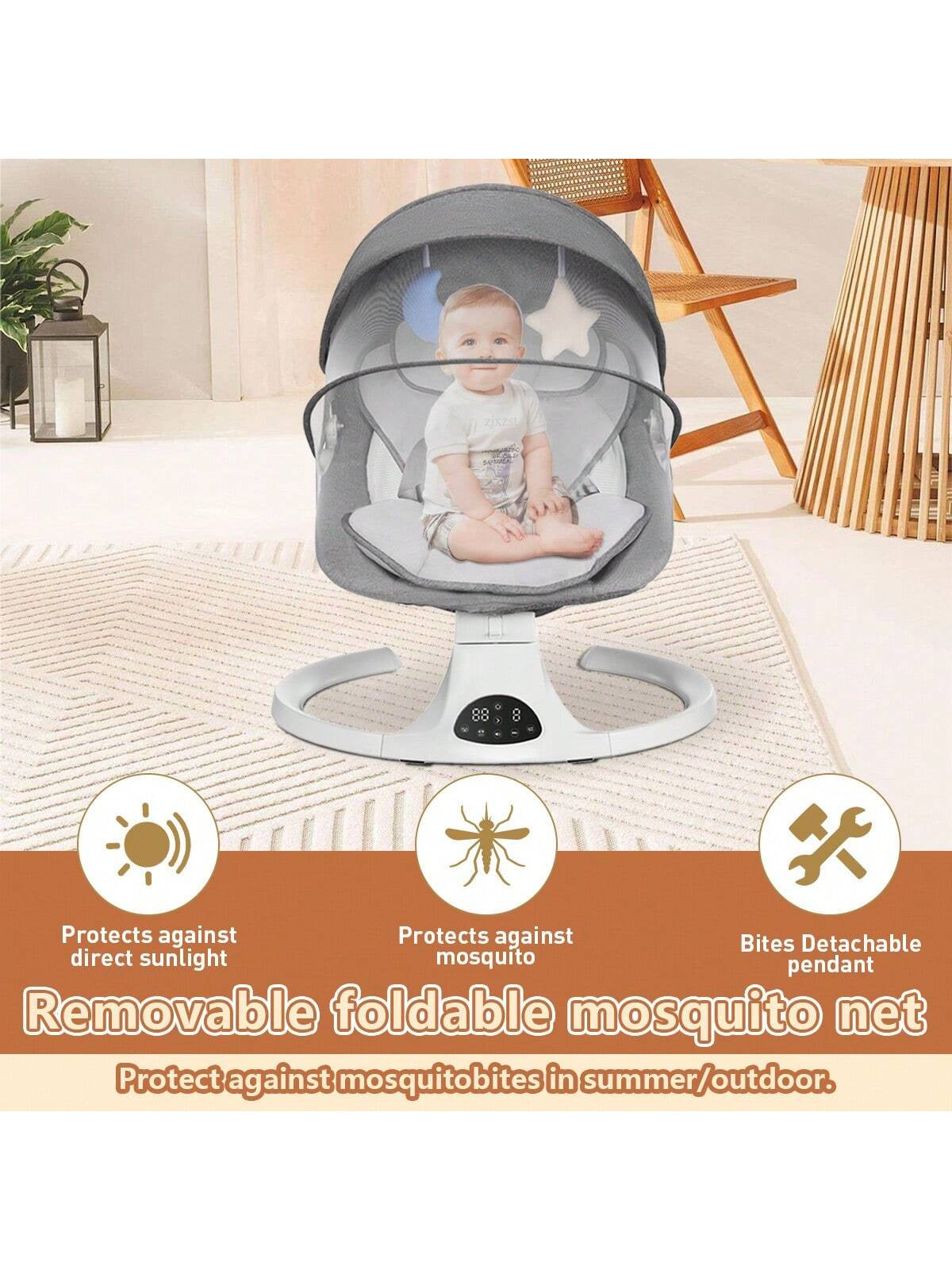 Baby Swings Chair for 0-12 Months with 3 Positions, 5-Point Harness, 5 Speeds, Aluminum Alloy Frame, Portable Indoor & Outdoor Rocker with Musical Speaker, No Assembly Required - Ideal for Infants, Perfect Gift for Halloween & Christmas