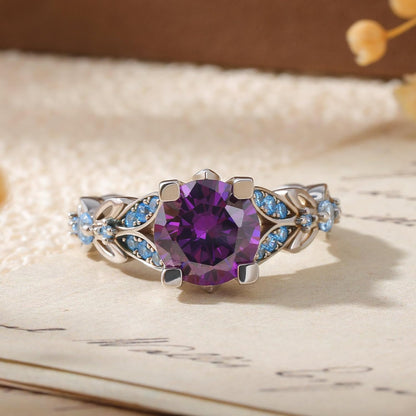 4.3 Carat Personalized Sterling Silver Butterfly Rings for Women Purple Amethyst Bridal round Cut Wedding Engagement Eternity Valentine'S Promise Ring Set