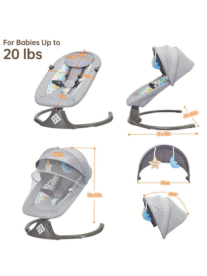 Portable Baby Swings Designed for Infants, Featuring a 5-Point Harness and a Lightweight Structure. They Are Easy to Fold and Suitable for Newborns and Infants Aged 0-12 Months, Supporting a Weight of up to 20 Lbs, and Can Be Used Both Indoors and Ou