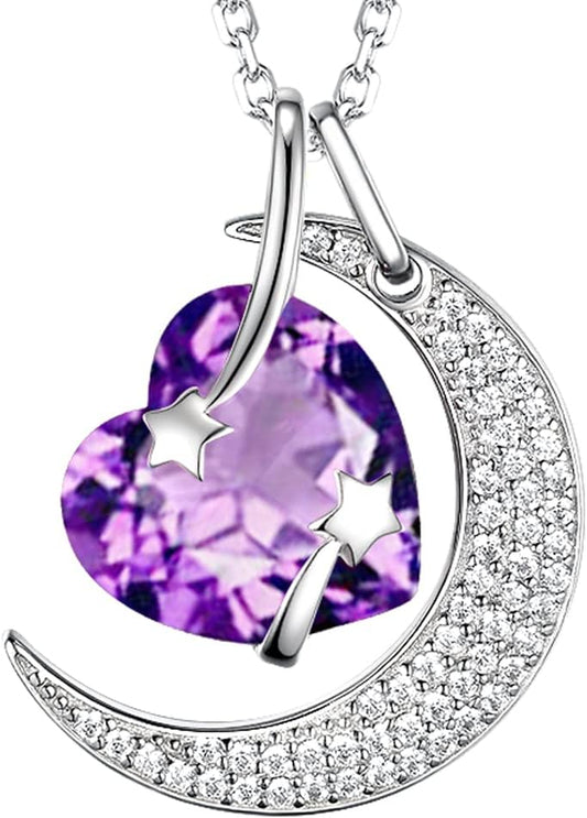 I Love You to the Moon and Back Half Moon Necklace Christmas Jewelry Birthday Gifts Mom Wife December January February Birthstones Blue Topaz Garnet Amethyst and More Stones 925 Sterling Silver