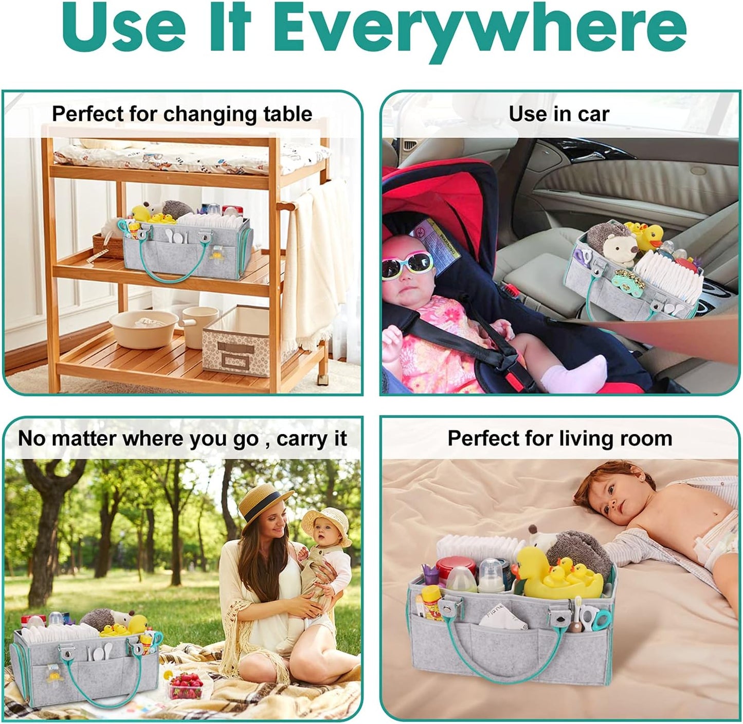 Baby Diaper Caddy Organizer for Boy or Girl Large Nursery Storage Bin Basket Portable Holder Tote Bag for Changing Table and Car Baby Shower Gifts Newborn Essentials Stuff Registry Must Haves Item
