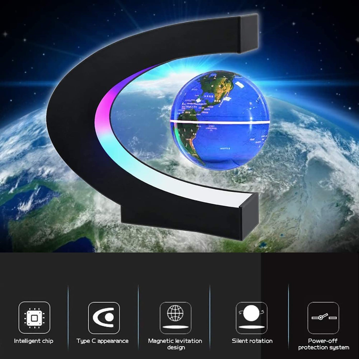 Magnetic Levitation Globe with LED Light, Cool Gadgets Floating Lamp Globe Decor, Cool Gifts for Men/Father/Husband/Boyfriend/Boss, Great Technology Graduation Gifts Valentine'S Day Gift (Blue)