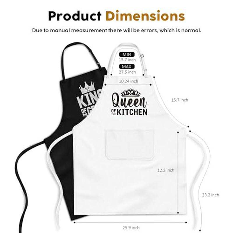 King & Queen Apron Set - Wedding Engagement Gifts for Couples, Funny Kitchen