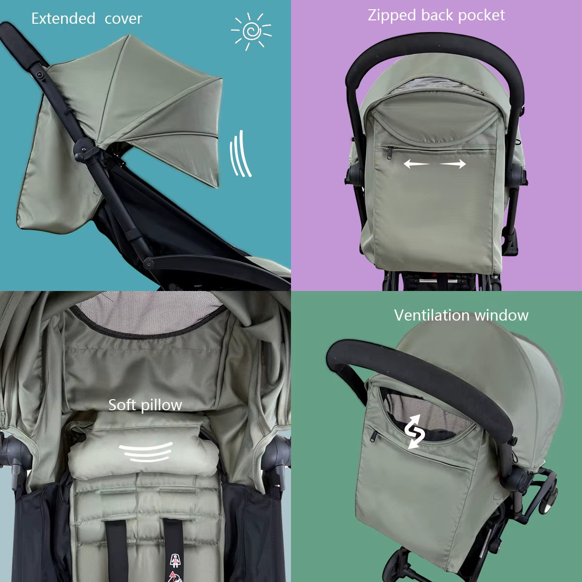 175 Stroller Accessories Canopy Cover Seat Cushion Compatible with Babyzen YOYO Cover Seat Mattress with Back Zipper Pocket