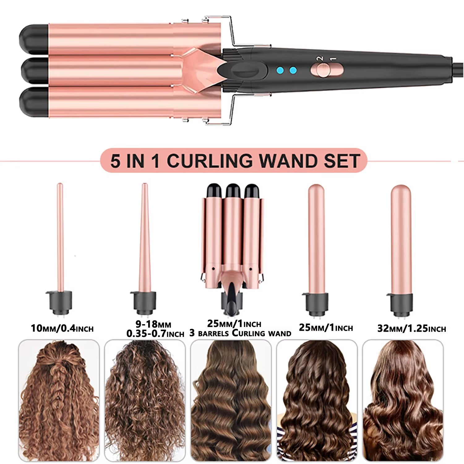 5-In-1 Hair Waver Curling Iron,3 Barrel Hair Crimper with Fast Heating Up