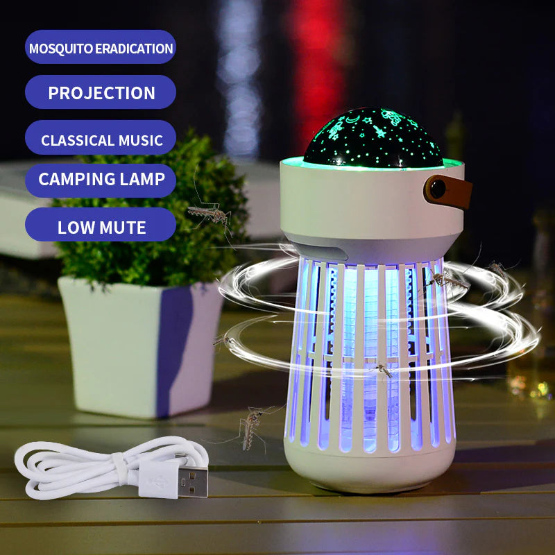 Dual-Purpose Bug Zapper Light with Starry Night Projection for Home and Garden Use