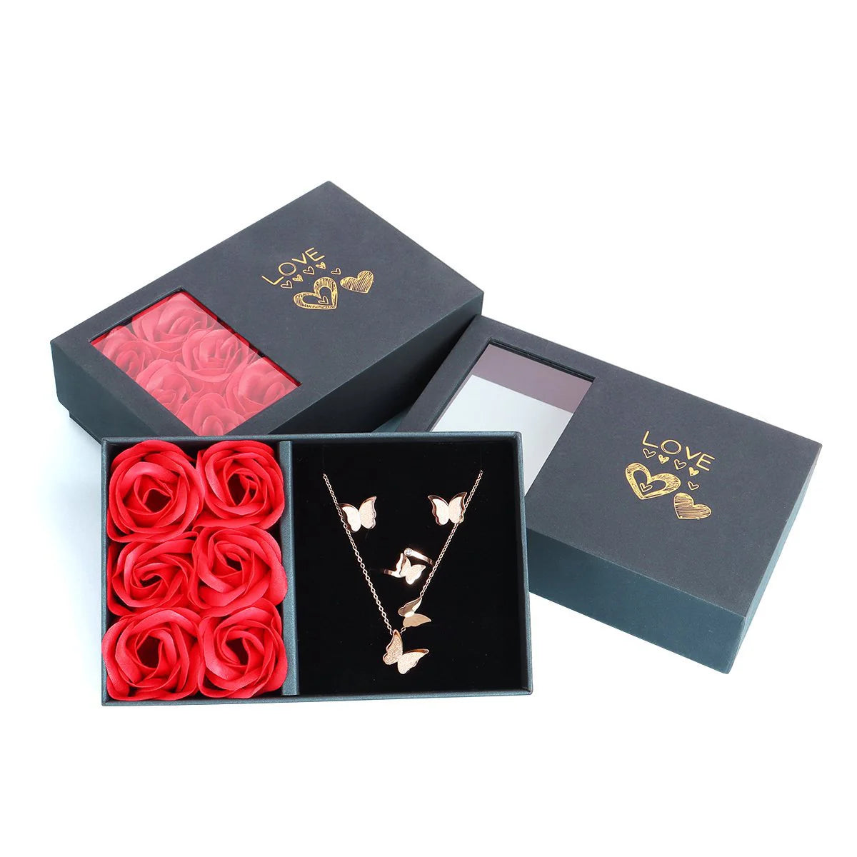 Heaven and Earth Cover Rose Jewelry Box Six Flowers Ring Box Valentine'S Day Gift Jewelry Packaging Box Pendant Necklace Box