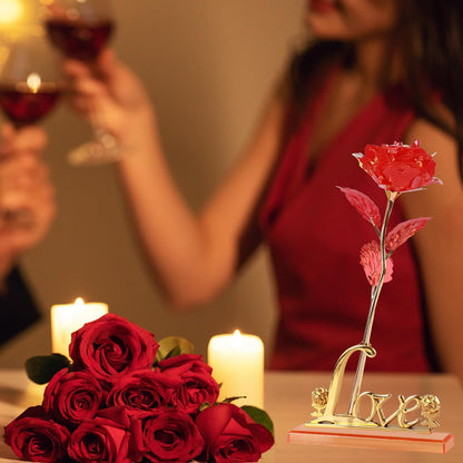 Valentines Day Rose Gifts for Her,Birthday Gifts for Women,Mothers Day Flowers Gifts for Mom,Red Artificial Flower Present with Love Stand for Wife,Grandma,Daughter,Birthday,Anniversary