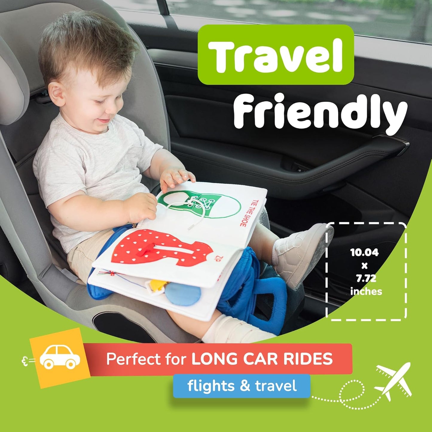 Busy Book for Toddlers 1-3 - Airplane Toys for Toddlers 1-3, My Quiet Book Montessori Toys for 1 Year Old with Kids Plane Activities, Activity Busy Board, for Boys & Girls