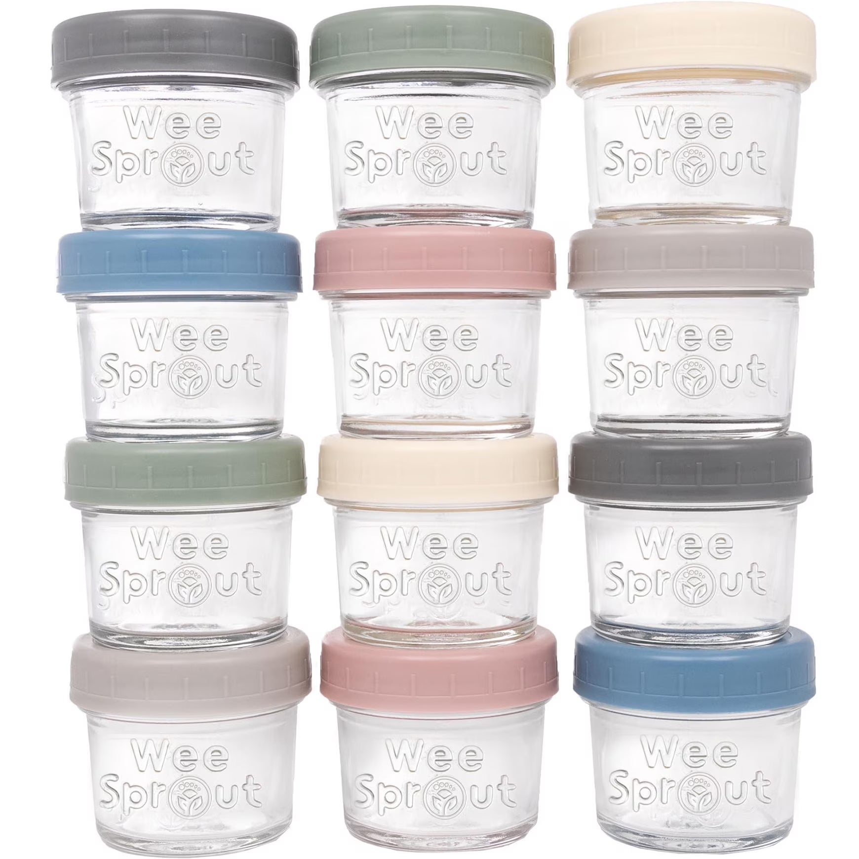 Glass Baby Food Storage Jars with Plastic Lids (4 Oz, 12 Pack Set)