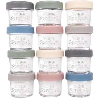 Glass Baby Food Storage Jars with Plastic Lids (4 Oz, 12 Pack Set)