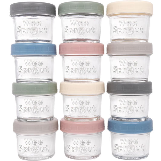 Glass Baby Food Storage Jars with Plastic Lids (4 Oz, 12 Pack Set)