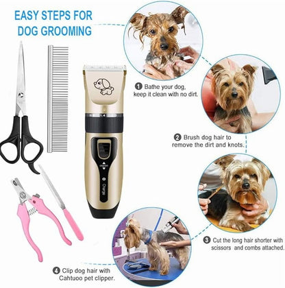 Pet Hair Clipper Dog Hair Clippers, Dog Grooming Kit, Cordless Quiet Pets Clippers Hair Trimmer, Dog Shaver Clipper with 4 Comb Guides, 5 Size Fine Tuning Knob for Thick Coats Cats