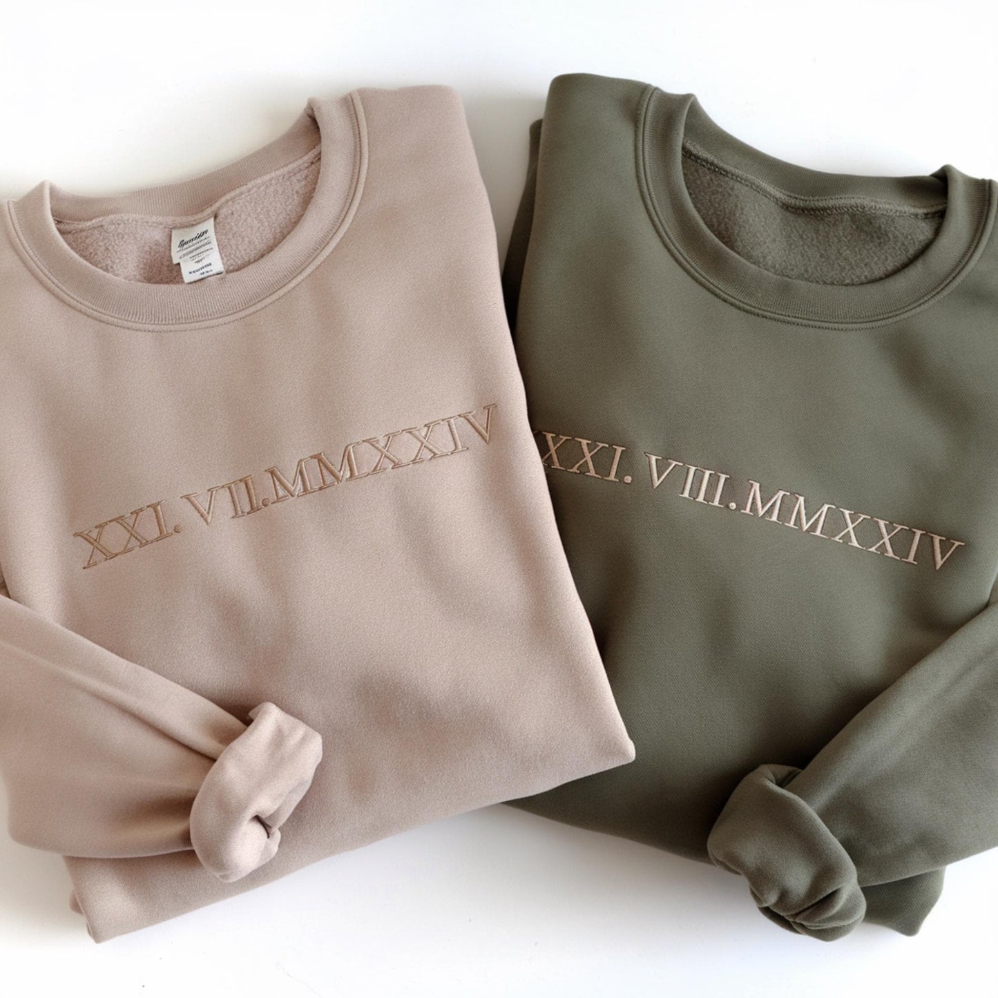 Custom Embroidered Roman Numeral Date Sweatshirt Initial on Sleeve | Valentines Couples Gift 1St Anniversary Gift