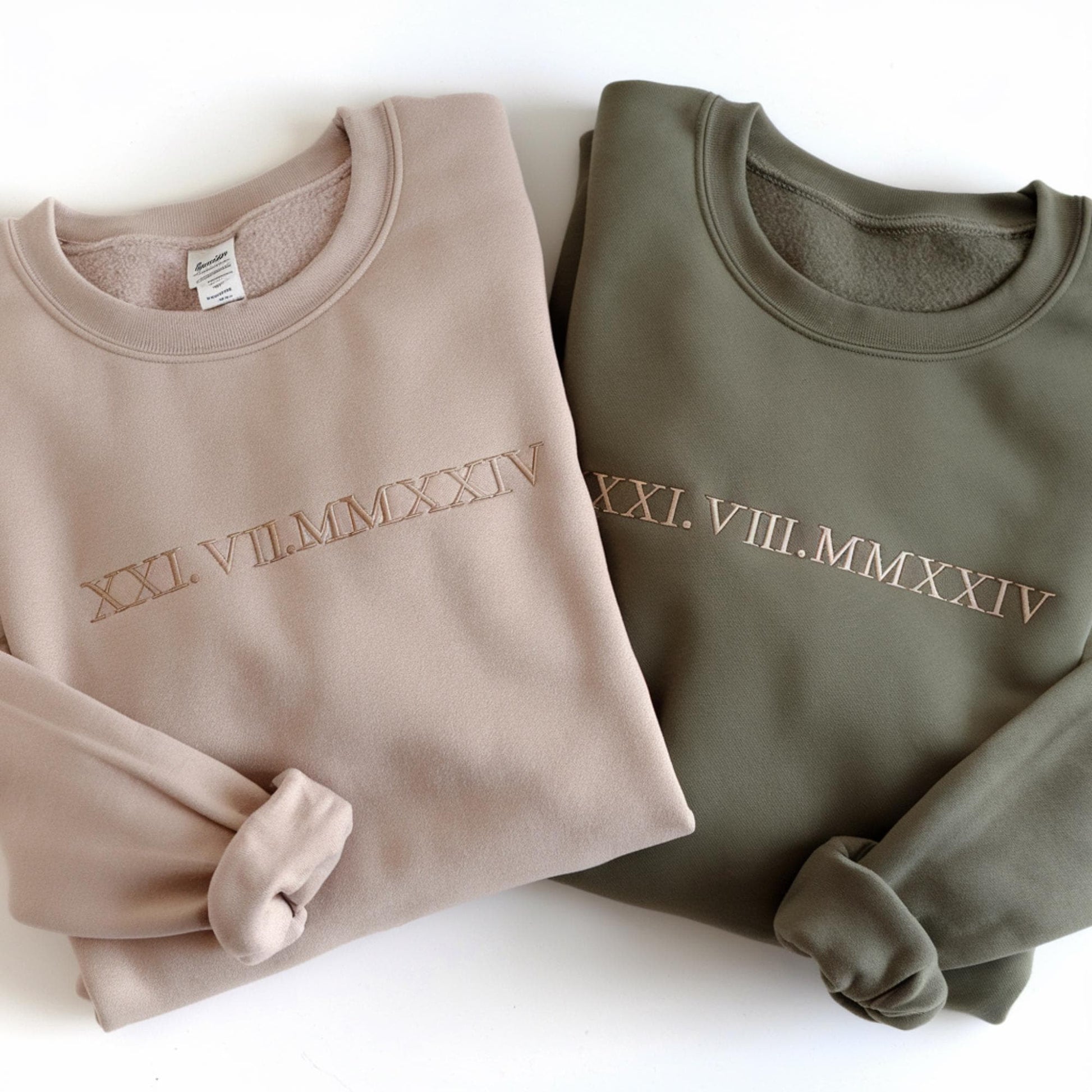 Custom Embroidered Roman Numeral Date Sweatshirt Initial on Sleeve | Valentines Couples Gift 1St Anniversary Gift