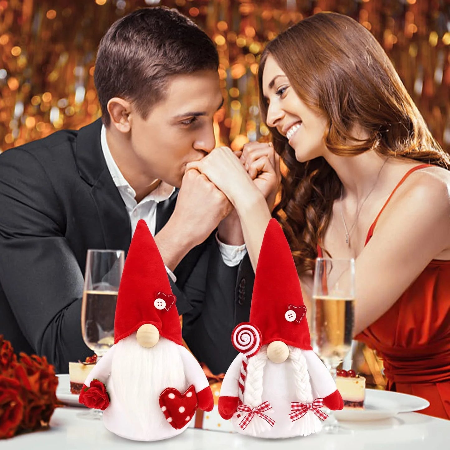 2PCS Valentines Day Gnome Plush Decorations Swedish Tomte Gnomes, Romantic Valentines Day Decor Scandinavian Gnomes Decorations, 11.4 Inche