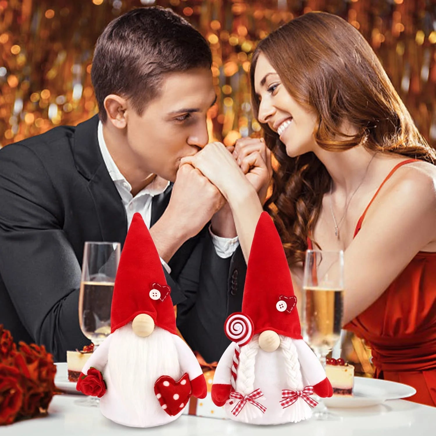 2PCS Valentines Day Gnome Plush Decorations Swedish Tomte Gnomes, Romantic Valentines Day Decor Scandinavian Gnomes Decorations, 11.4 Inche