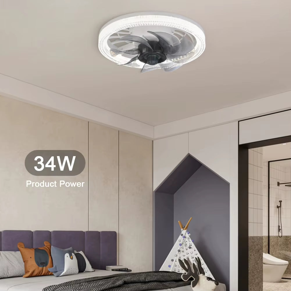 Ceiling Fan Light 3 Colors Dimmable LED Lamp Fan 4 Speeds with Converter Extender AC 85V-265V for Living Room Study Room Kitchen