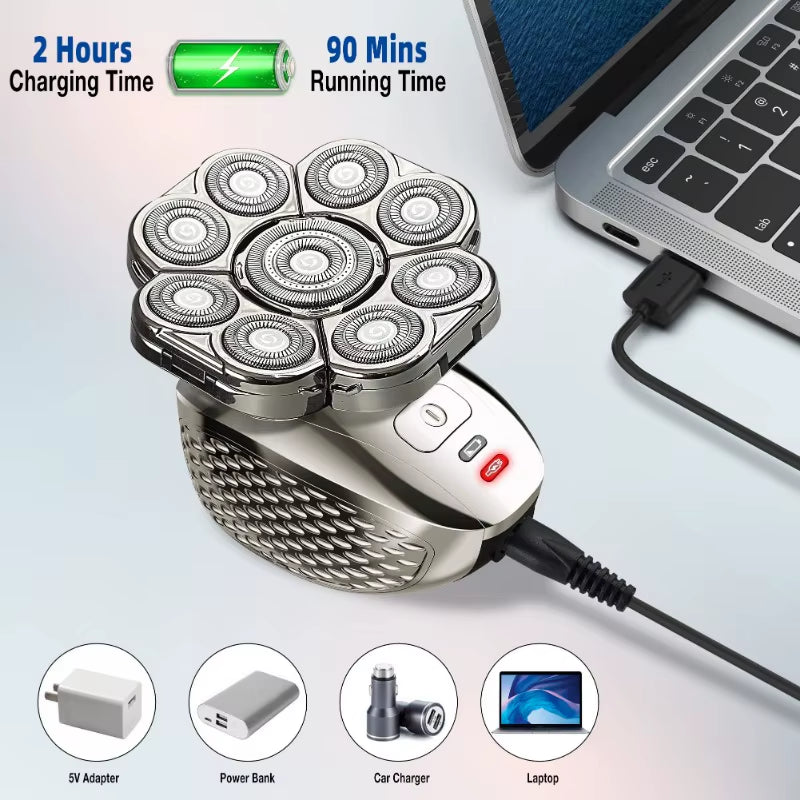 4D Head Shavers for Bald Men, Upgraded 9 Floating Heads 6-In-1 Rechargeable Waterproof Wet Dry Bald Head Shavers for Men