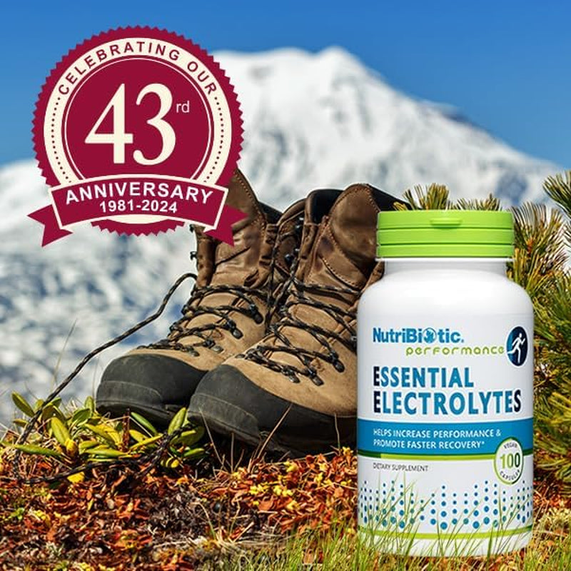 Nutribiotic Essential Electrolytes, 100 Ct Capsules | Supports Increased Performance & Faster Recovery | Pharmaceutical Grade Vitamin C with Electrolytes for Rehydration | Vegan, Gluten-Free & Non-Gmo