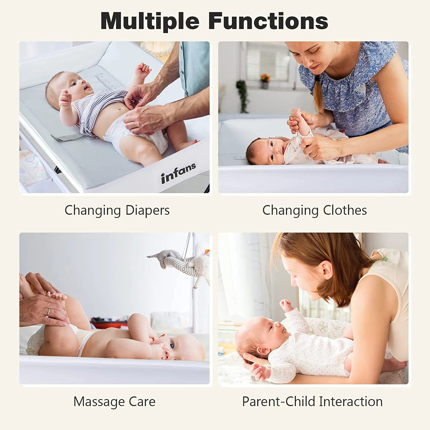 Baby Changing Table, Folding Diaper Station Portable Nursery Organizer with Safety Belt and Large Storage Racks for Newborn Baby and Infant (White)