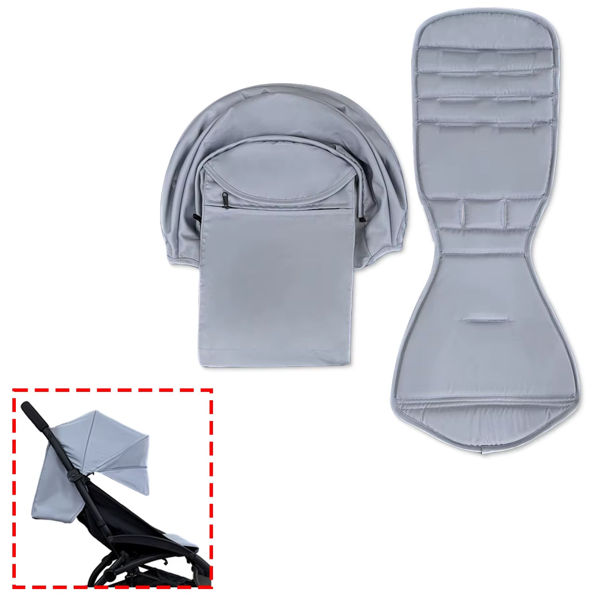 175 Stroller Accessories Canopy Cover Seat Cushion Compatible with Babyzen YOYO Cover Seat Mattress with Back Zipper Pocket