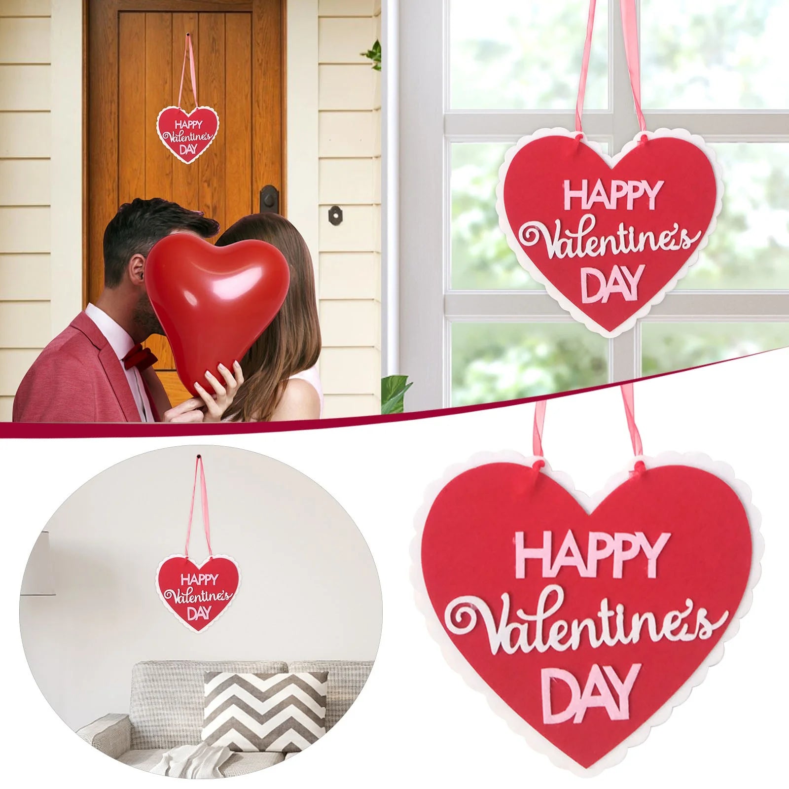 Valentine'S Day Signs Love Heart Shape Hanging Decor Doorplate-Happy Sign Front Door Valentines Decorations for the Home