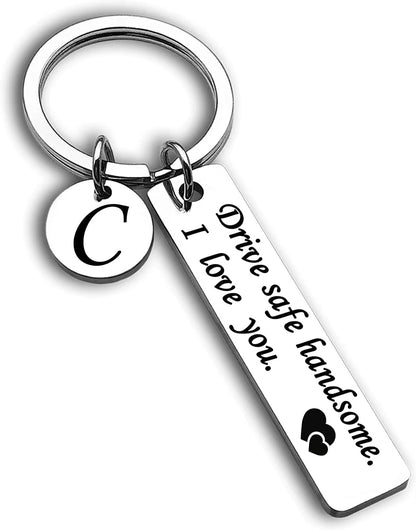 Drive Safe Keychain 26 Letters Key Chains Gifts for Boyfriend Couple Husband Dad Christmas Birthday Valentines Day Gifts