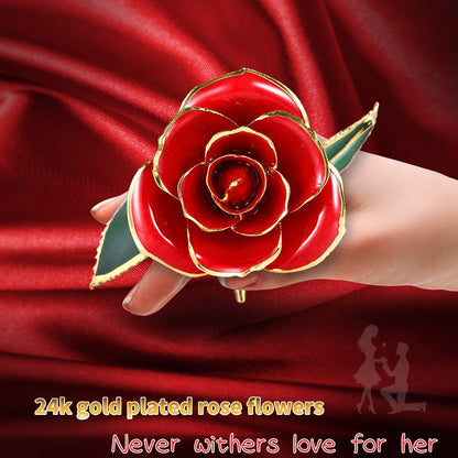 Valentines Day Gift Rose,24K Gold Real Rose Gift for Her and Great Valentines Gift for Her Rose, Red Rose with Stand