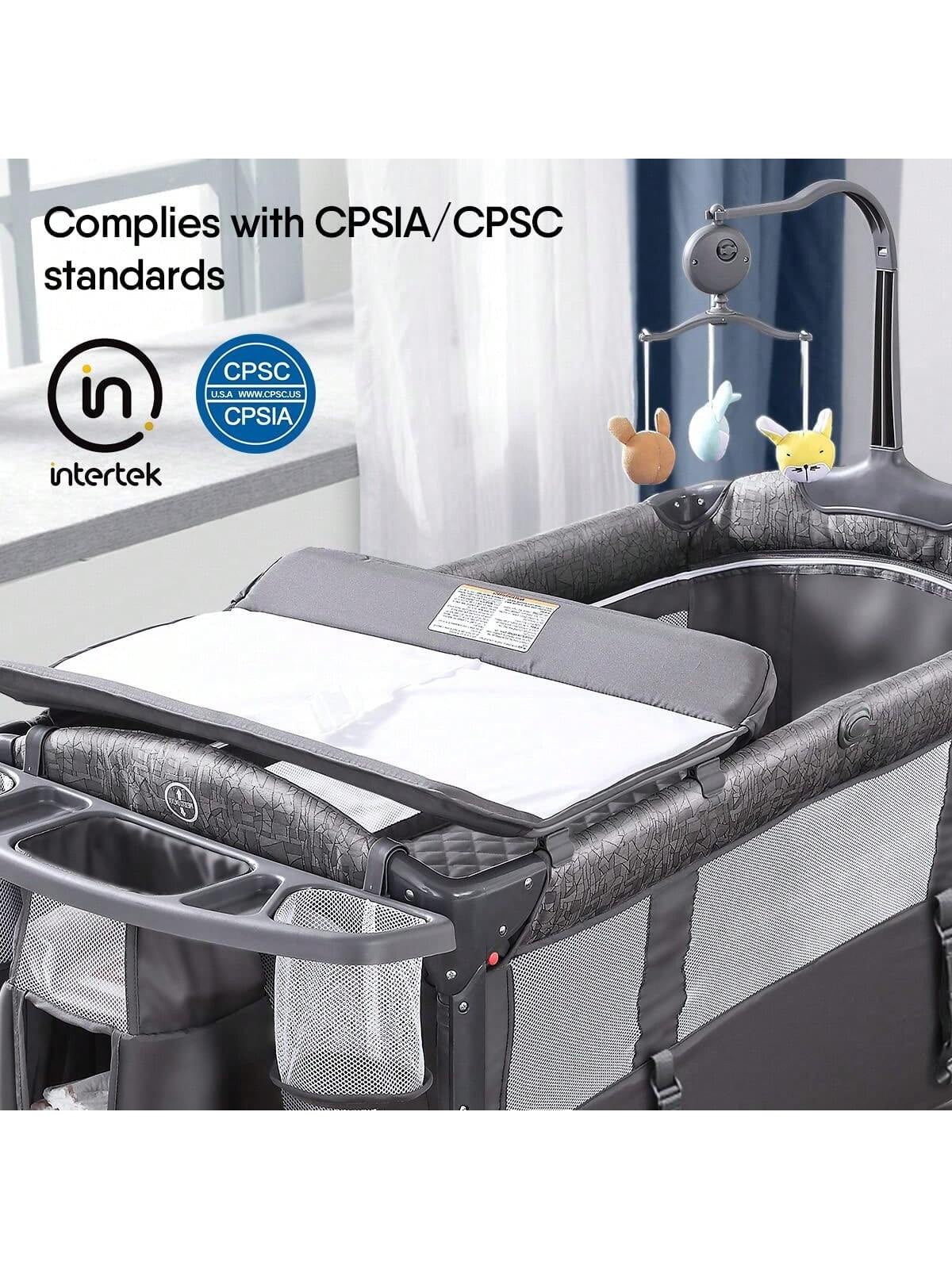 ADOVEL Baby Bassinet Bedside Crib, Pack and Play with Mattress, Diaper Changer and Playards from Newborn to Toddles