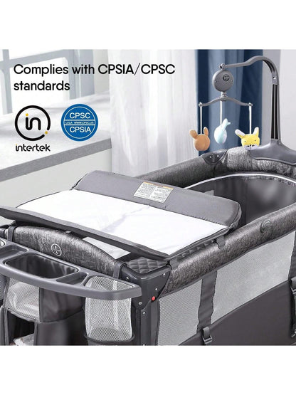 ADOVEL Baby Bassinet Bedside Crib, Pack and Play with Mattress, Diaper Changer and Playards from Newborn to Toddles