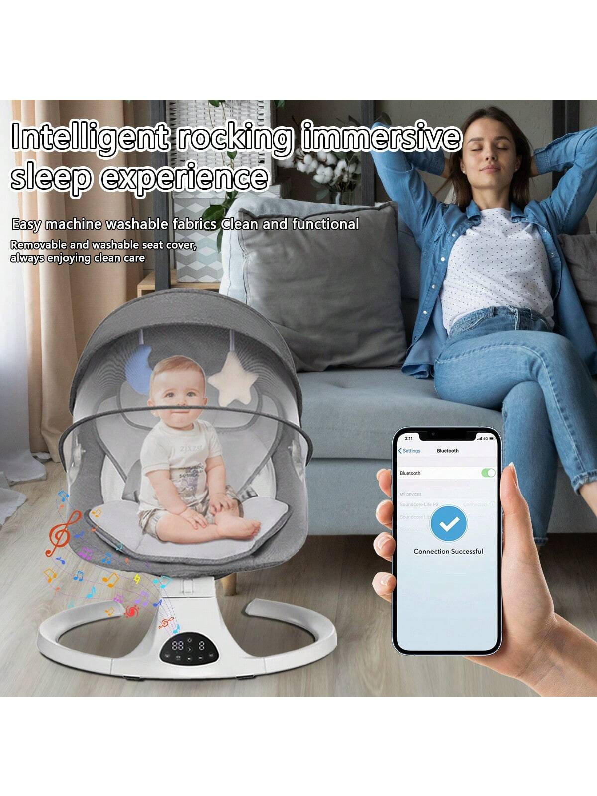 Baby Swings Chair for 0-12 Months with 3 Positions, 5-Point Harness, 5 Speeds, Aluminum Alloy Frame, Portable Indoor & Outdoor Rocker with Musical Speaker, No Assembly Required - Ideal for Infants, Perfect Gift for Halloween & Christmas