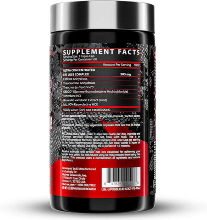Nutrex Research Lipo-6 Black Ultra Concentrate | Thermogenic Energizing Fat Burner Supplement, Increase Weight Loss, Energy & Intense Focus |Capsule, 60Count