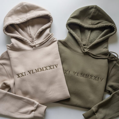 Custom Embroidered Roman Numeral Date Sweatshirt Initial on Sleeve | Valentines Couples Gift 1St Anniversary Gift