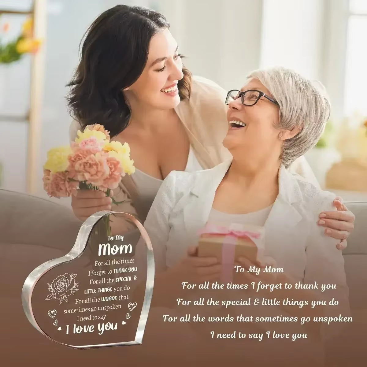 Son Daughter for Momgifts，Dad Mom Birthday Gifts - Acrylic Heart-Shaped Best Valentines Day Christmas Gift