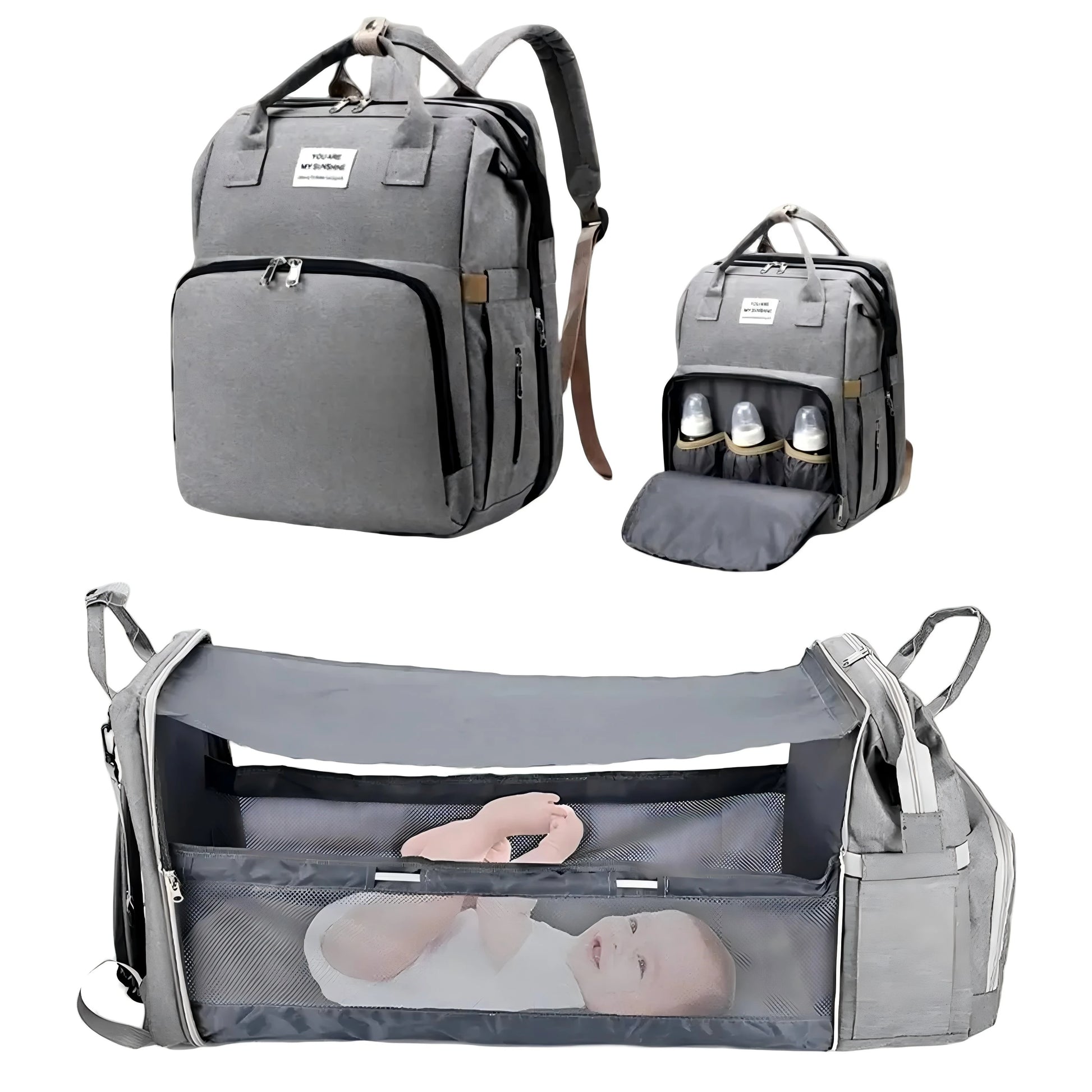 3 in 1 Diaper Bag Backpack Foldable Baby Bed Waterproof Travel Bag with USB Charge Diaper Bag Backpack with Changing Bed 3 Types