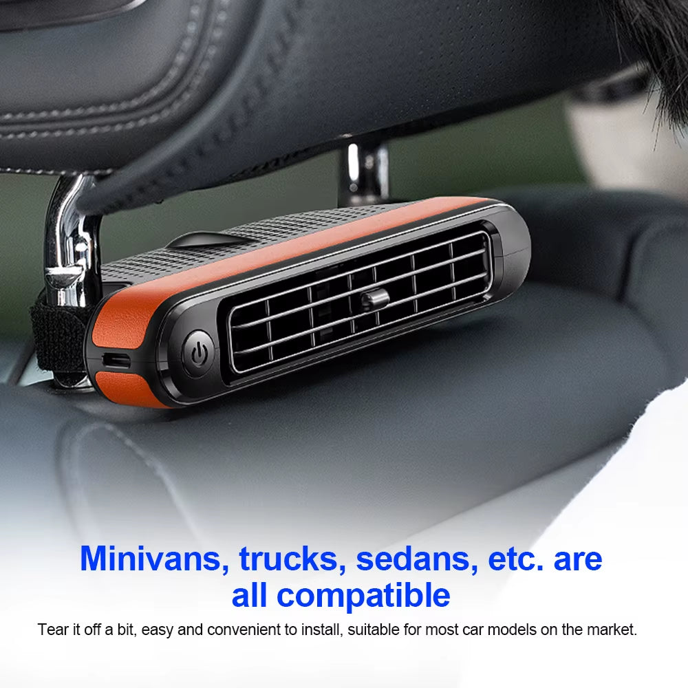 Portable Car Fan for Rear Seat Electric Cooling Fan Air Conditioning 3 Speeds Adjustable Automotive Interior Car Air Fan