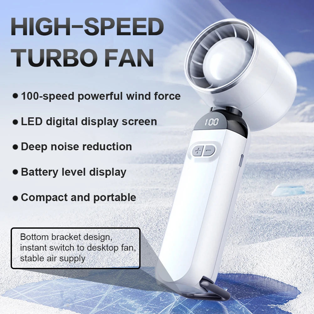 2025 Air Cooling Fan USB Charging LED Digital Display Portable Hand Fan Outdoor Travel Ice Refrigeration Small Electric Fan