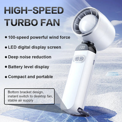 2025 Air Cooling Fan USB Charging LED Digital Display Portable Hand Fan Outdoor Travel Ice Refrigeration Small Electric Fan