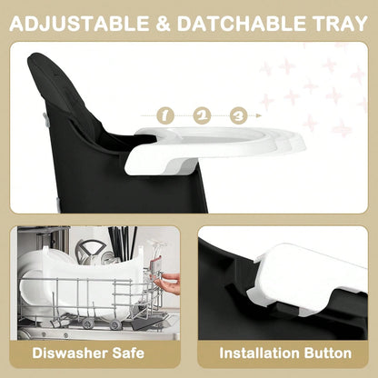 Kinder King 8 in 1 Baby High Chair, Coverts to Dining Booster Seat/Kids Table & Chair Set/Toddler Building Block Table/Kids Stool, Removable Tray & Double Seat Cover, Easy to Wipe, Christmas Gift, Black