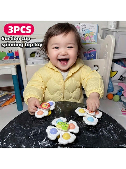 3 Pcs Suction Cup Spinner Toys, Baby Toy,Baby Essentials, Spinning Toys for Toddlers 1-3,Baby Toys,Bath Toys Sensory Toys Early Education Toys Bathtub Toy Dining Chairs Toys, Birthday Gifts for Baby Boy Girl , Suitable for Daily Use of Babies