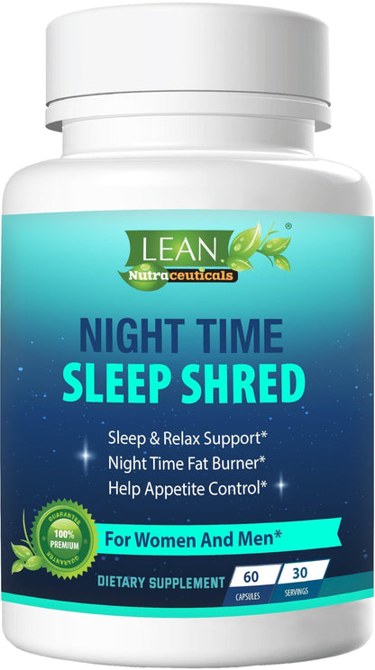 Weight Loss Sleep Aid Night Time Shred Fast Fat Burner, Melatonin L Theanine Cla Ashwagandha Valerian Root 5HTP Pill, Appetite Suppressant Metabolism Booster Calm Supplement for Women Men, 60 Capsule