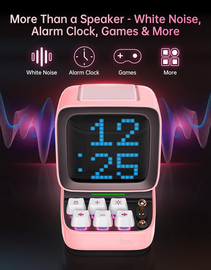 Ditoo Retro Pixel Art Game Bluetooth Speaker with 16X16 LED App Controlled Front Screen (Pink)