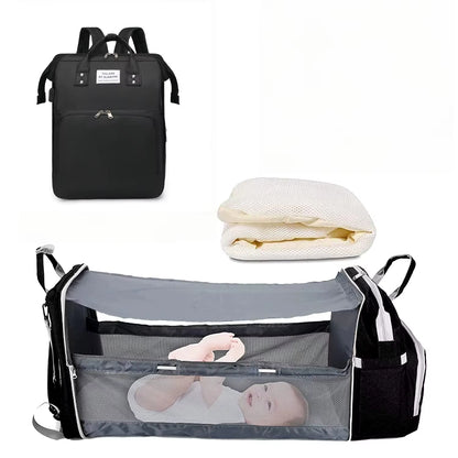3 in 1 Diaper Bag Backpack Foldable Baby Bed Waterproof Travel Bag with USB Charge Diaper Bag Backpack with Changing Bed 3 Types