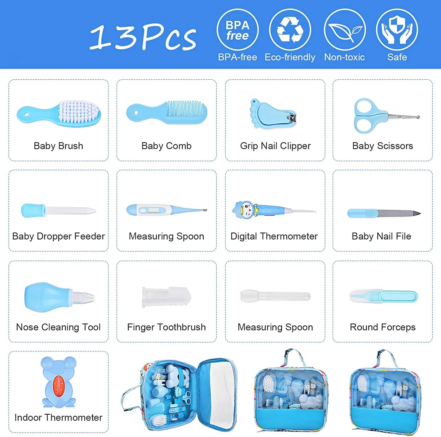 Baby Grooming and Healthcare Kit, 13 in 1 Baby Care Products, Baby Stuff Shower Gifts for Newborn, Fahrenheit Thermometer, Nail Clippers Trimmer Set, Comb Brush, Nursery Care Kit