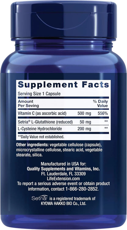 Life Extension Glutathione, Cysteine & C, 500 Mg of Vitamin C, Powerful Antioxidant Supplement to Support Liver Health, Gluten-Free, Non-Gmo, 100 Capsules